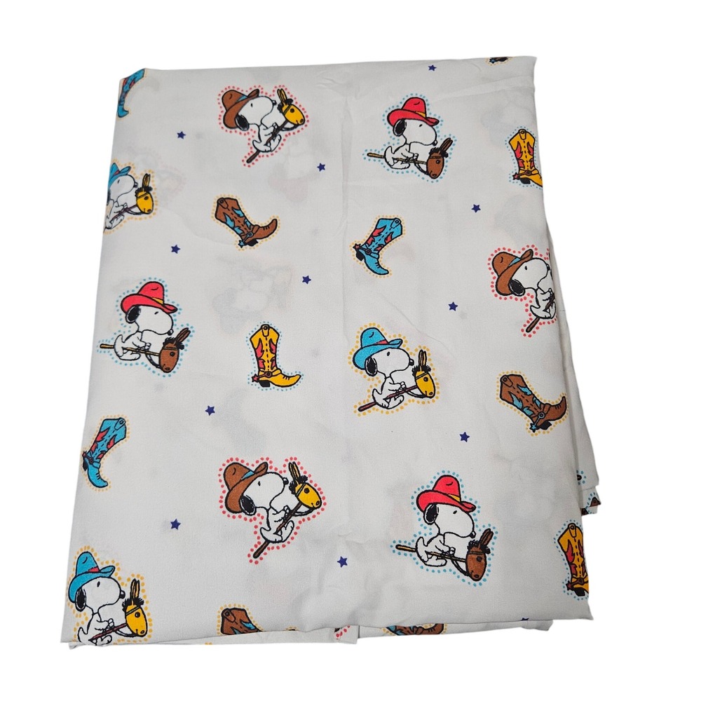 Peanuts Snoopy Cowboy Full Flat‎ Sheet Western Boots Stars Berkshire
